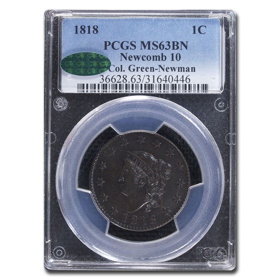 1818 Large Cent MS-63 PCGS CAC (Brown, N-10) 1818 Large Cent MS-63 PCGS CAC (Brown, N-10)